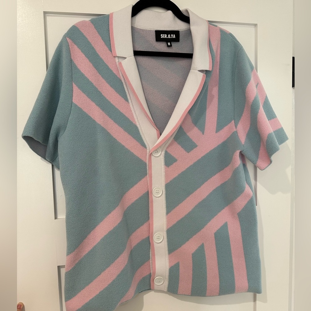 SER.O.YA Pastel Blue and Pink Striped Short-Sleeve Top - Picture 7 of 12